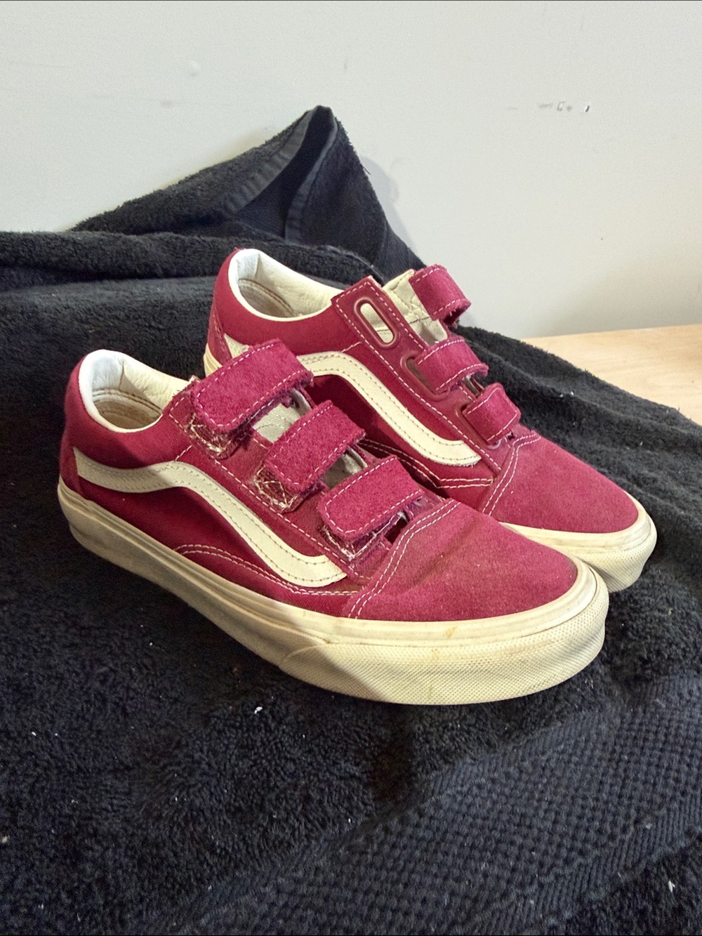 Vans Burgundy Suede Old Skool Triple Velcro Sneakers